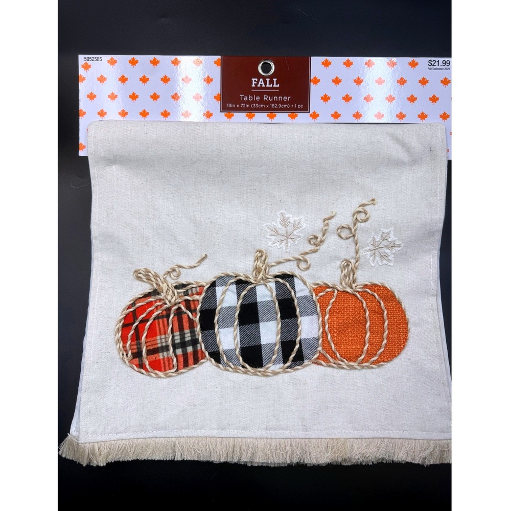 Hobby Lobby Fall Table Runner Pumpkin Plaid Buffalo Check Fringe 13x72 HL9204102